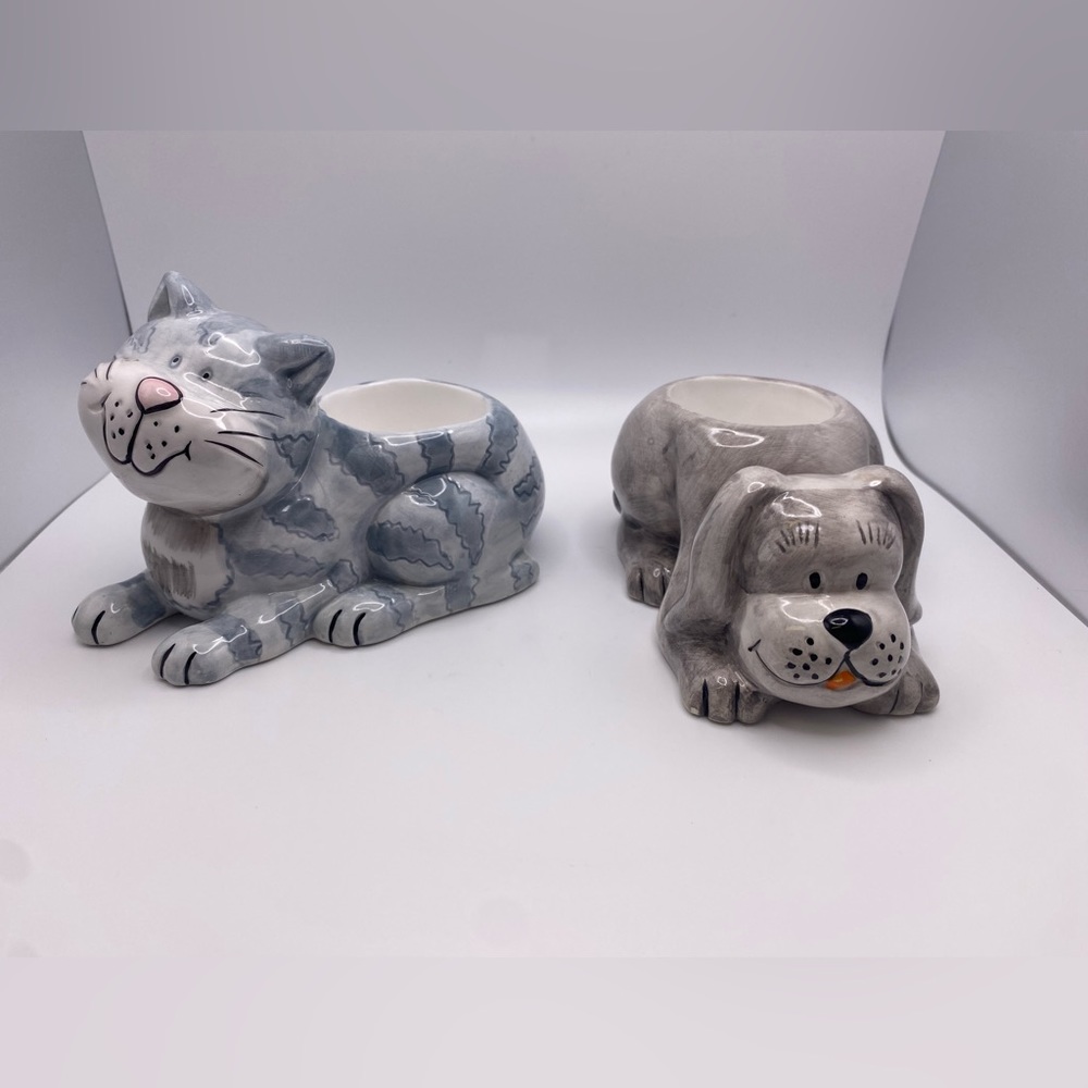 Gray & White Ceramic Cat & Dog Waxcessories Tea Light Holder Set
